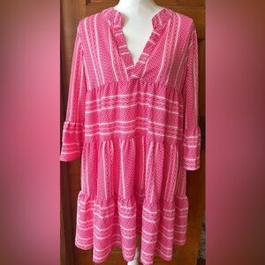 Lightweight Pink and White Casual Long Sleeve Dress